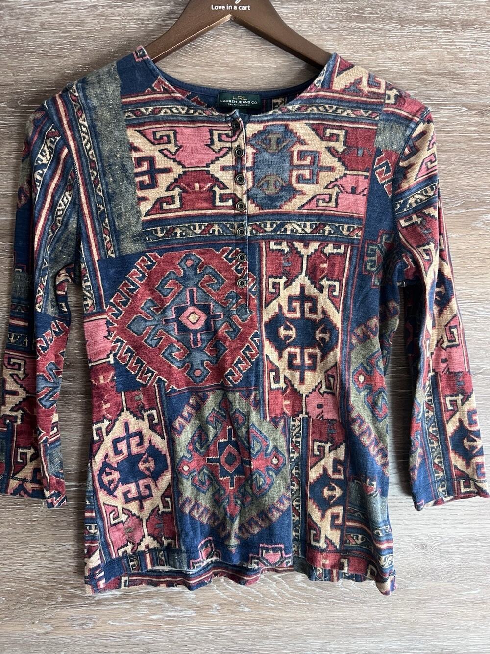 Vintage 90s Lauren Ralph Lauren Jeans Aztec Southwest Petite Med Boho Cotton
